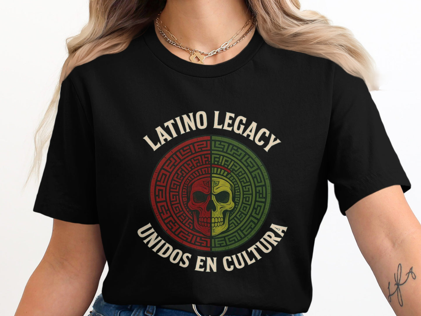 Latino Legacy Unidos en Cultura Skull Graphic T-shirt