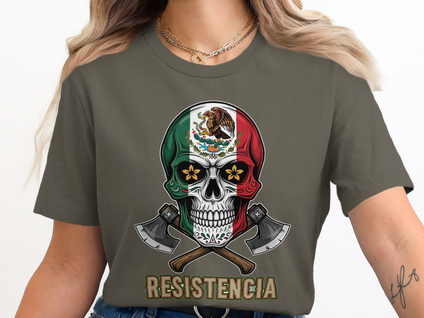 RESISTENCIA Skull Graphic T-Shirt with Crossed Axes product type