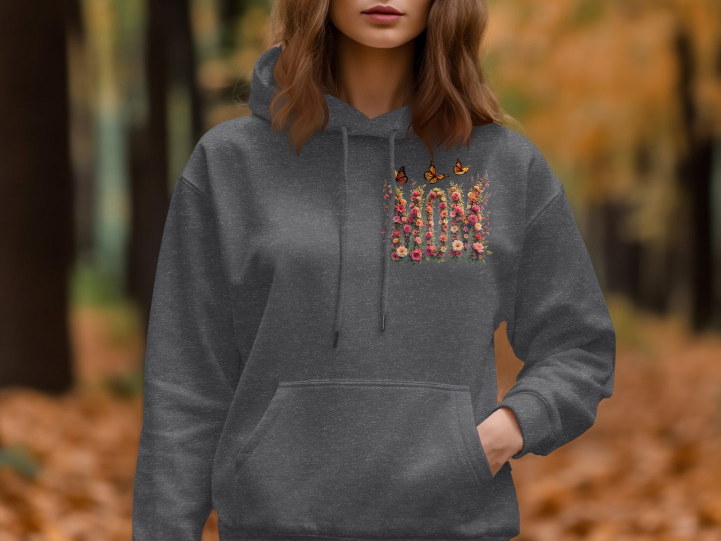 Floral Butterfly Design Gray Hoodie product type