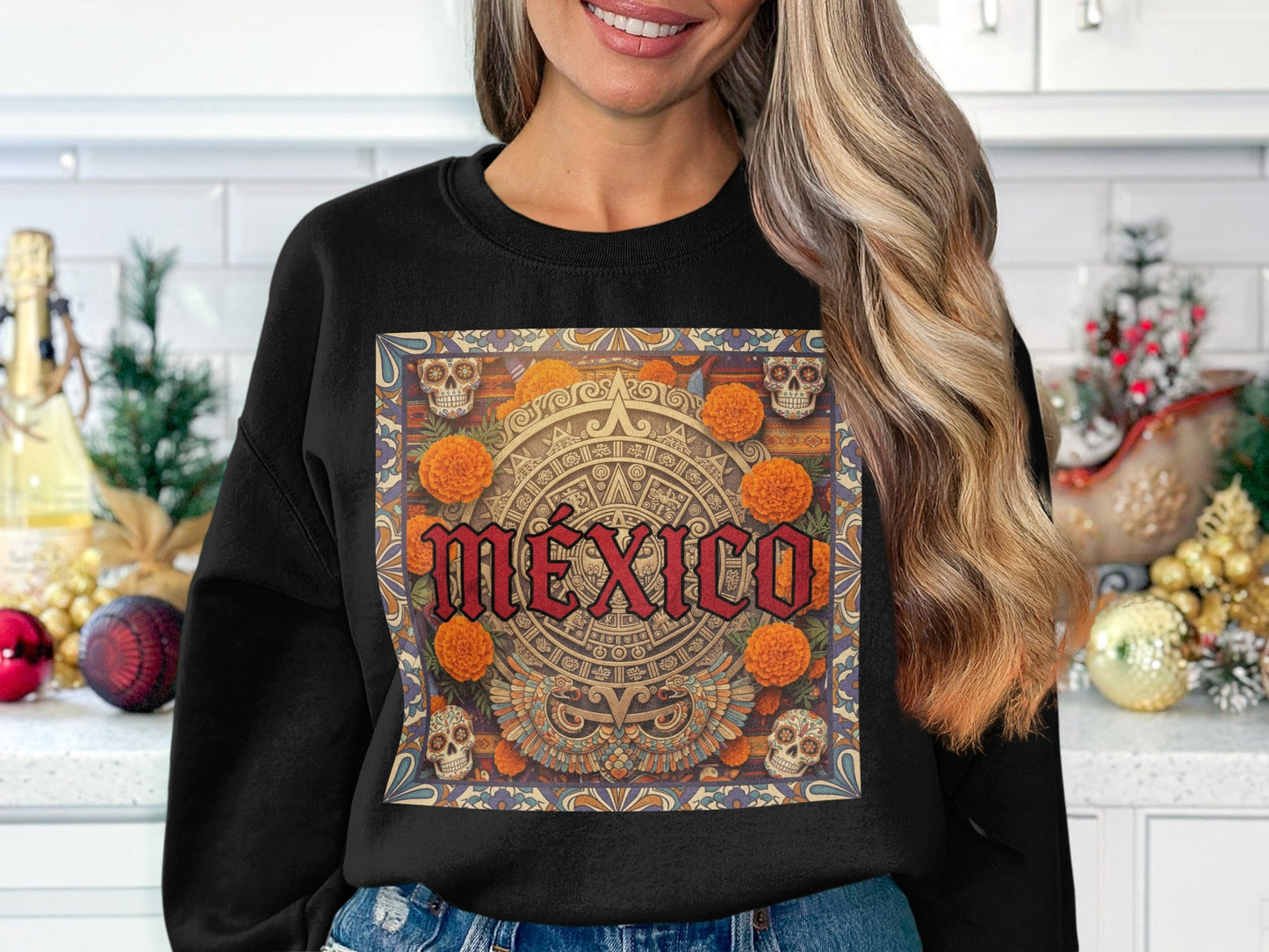 Vibrant Mexico Design Aztec Warrior Skull Sweatshirt product