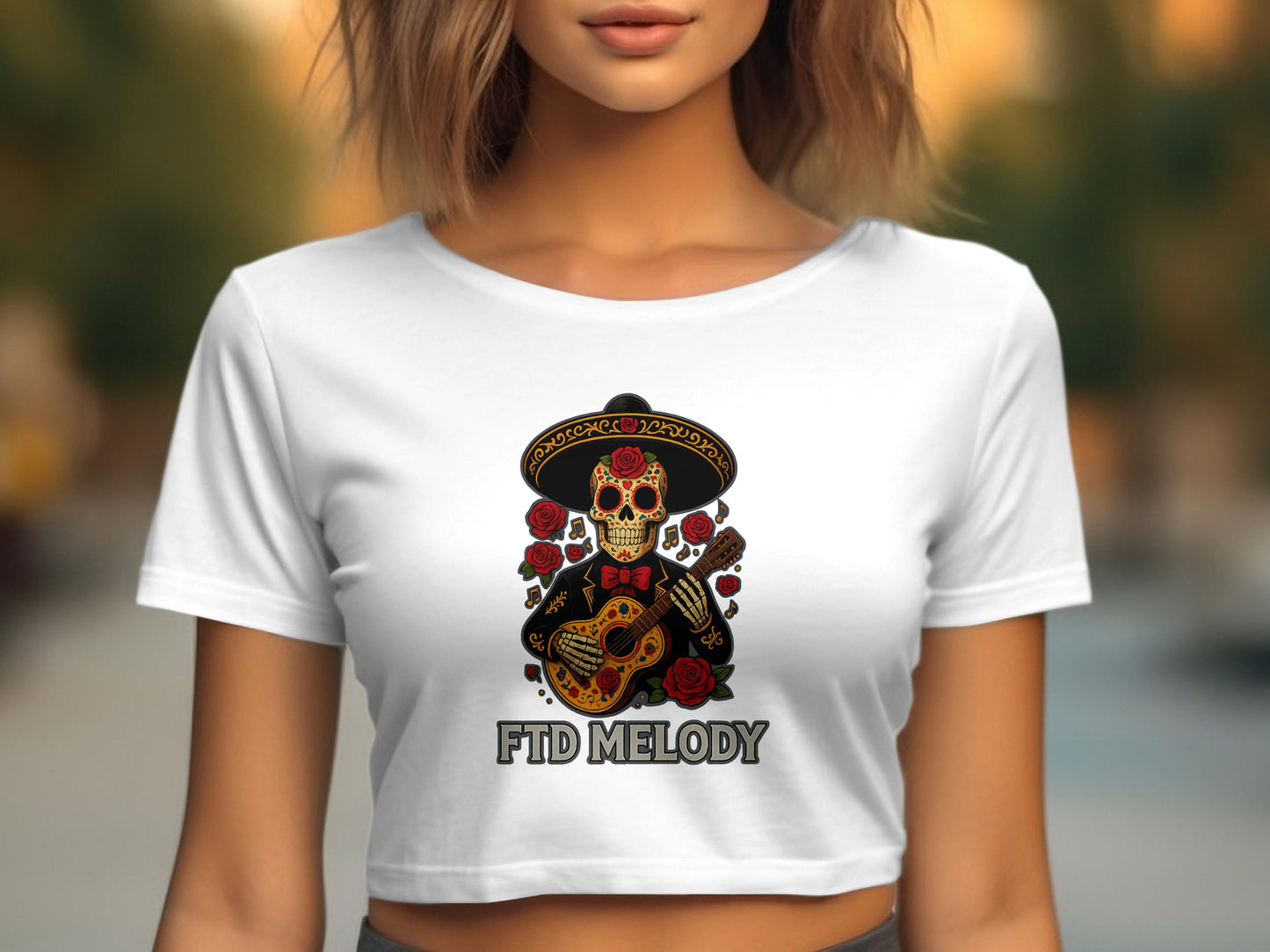 Festive Skull Musician Graphic on Crop Top product