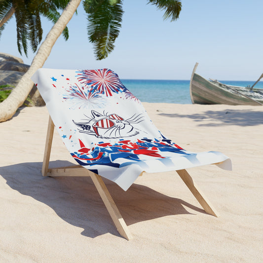 4th july towel Patriotic Cat Beach Towel, Fun Independence Day Towel, Summer Pool Accessory, Gift for Cat Lovers, Outdoor Beach Gear