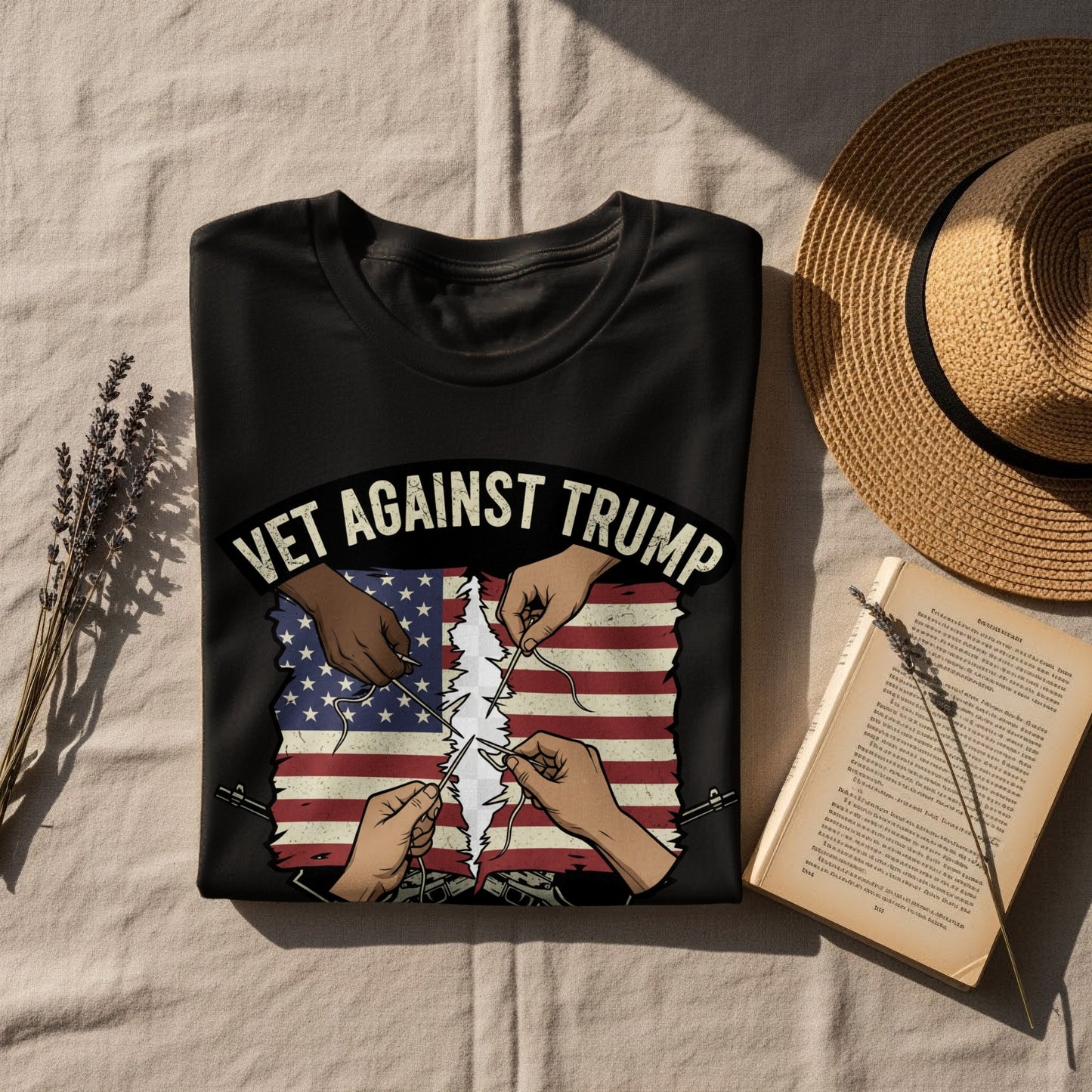 Vet Against Trump Flag Tearing Graphic Tee product