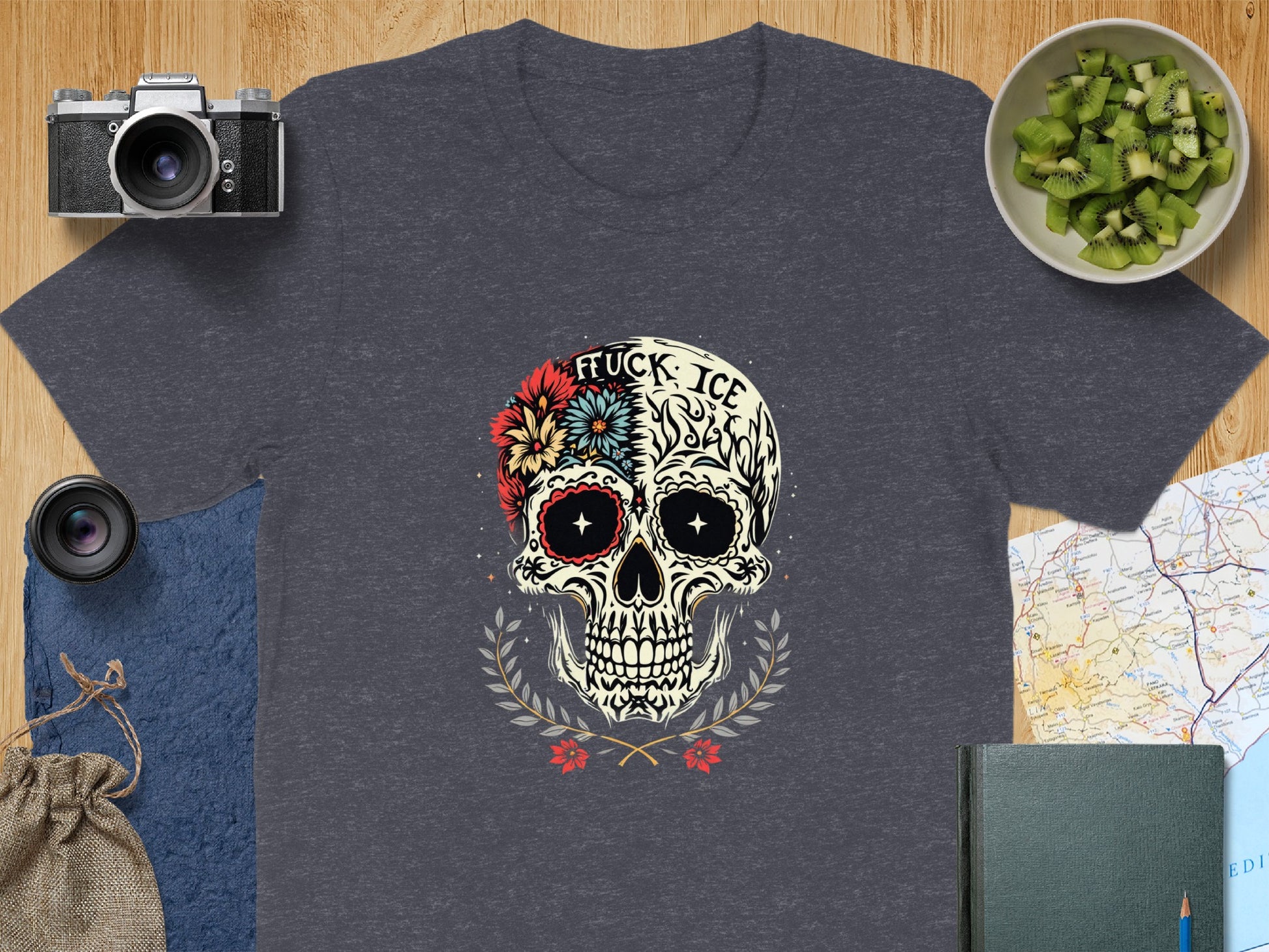 Intricately Designed Skull Themed Dark Grey T-Shirt product