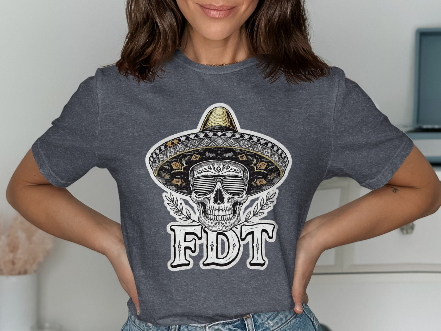 Festive Skull Sombrero Graphic Tee Shirt product type