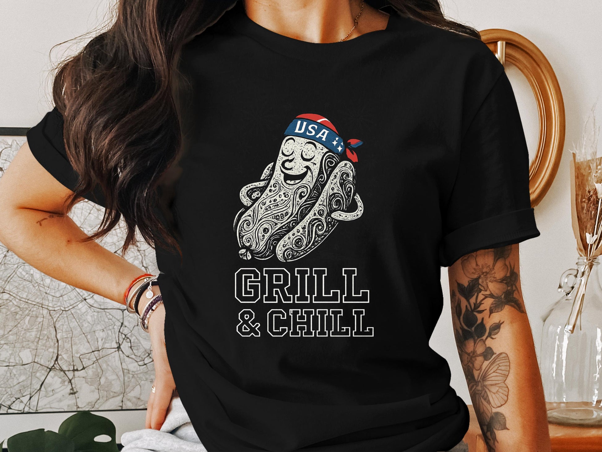 Grill and Chill with USA Octopus T-shirt product
