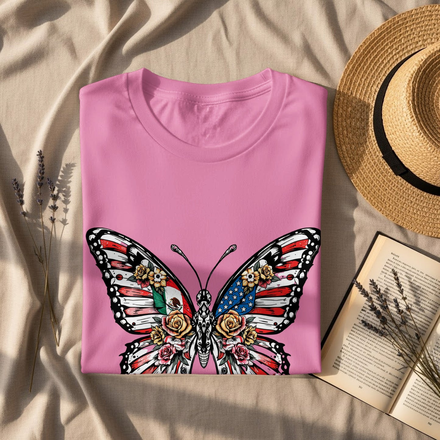American Flag Butterfly Graphic Pink T-shirt product