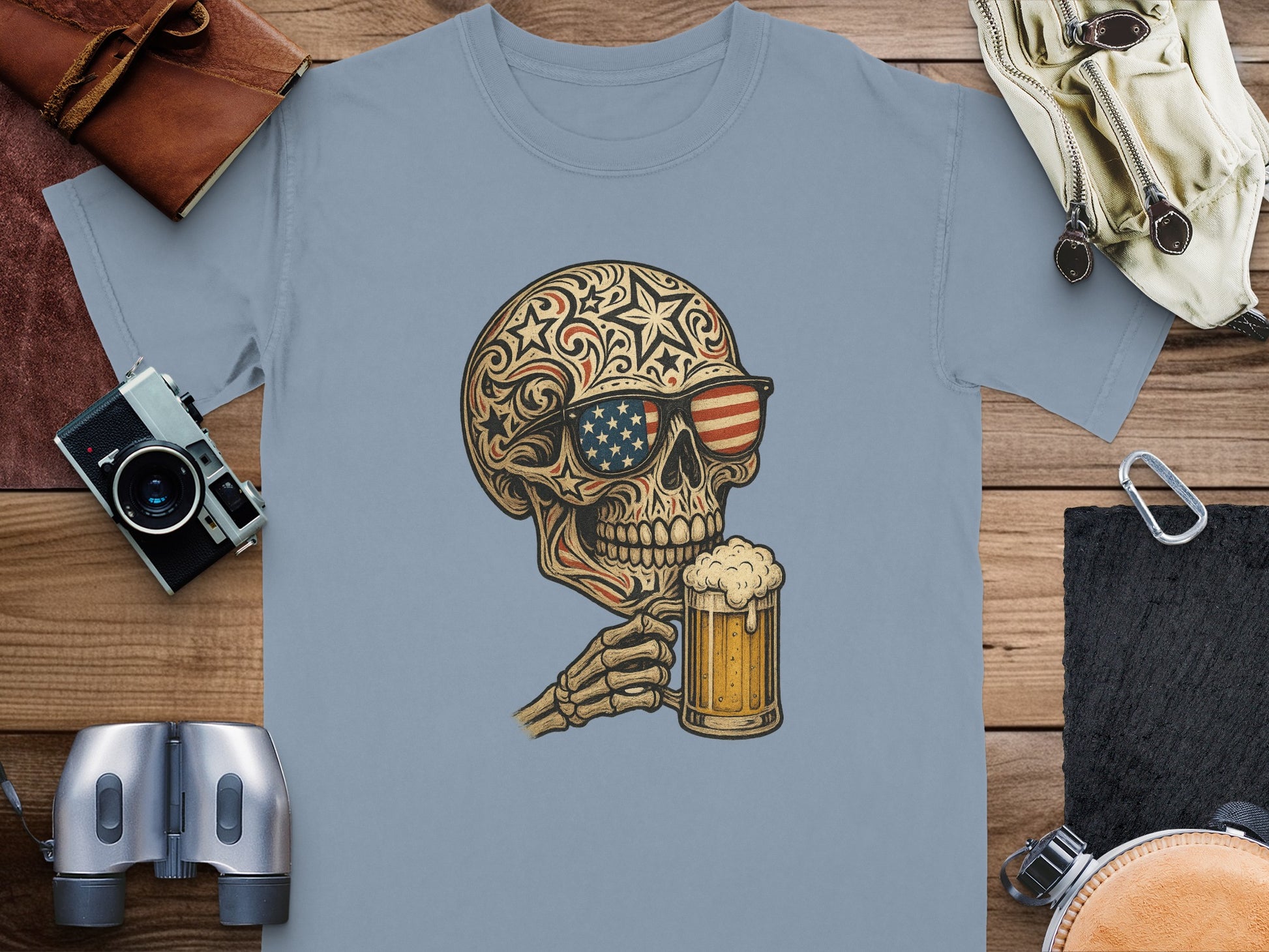 Skull with American Flag Sunglasses Graphic T-shirt product