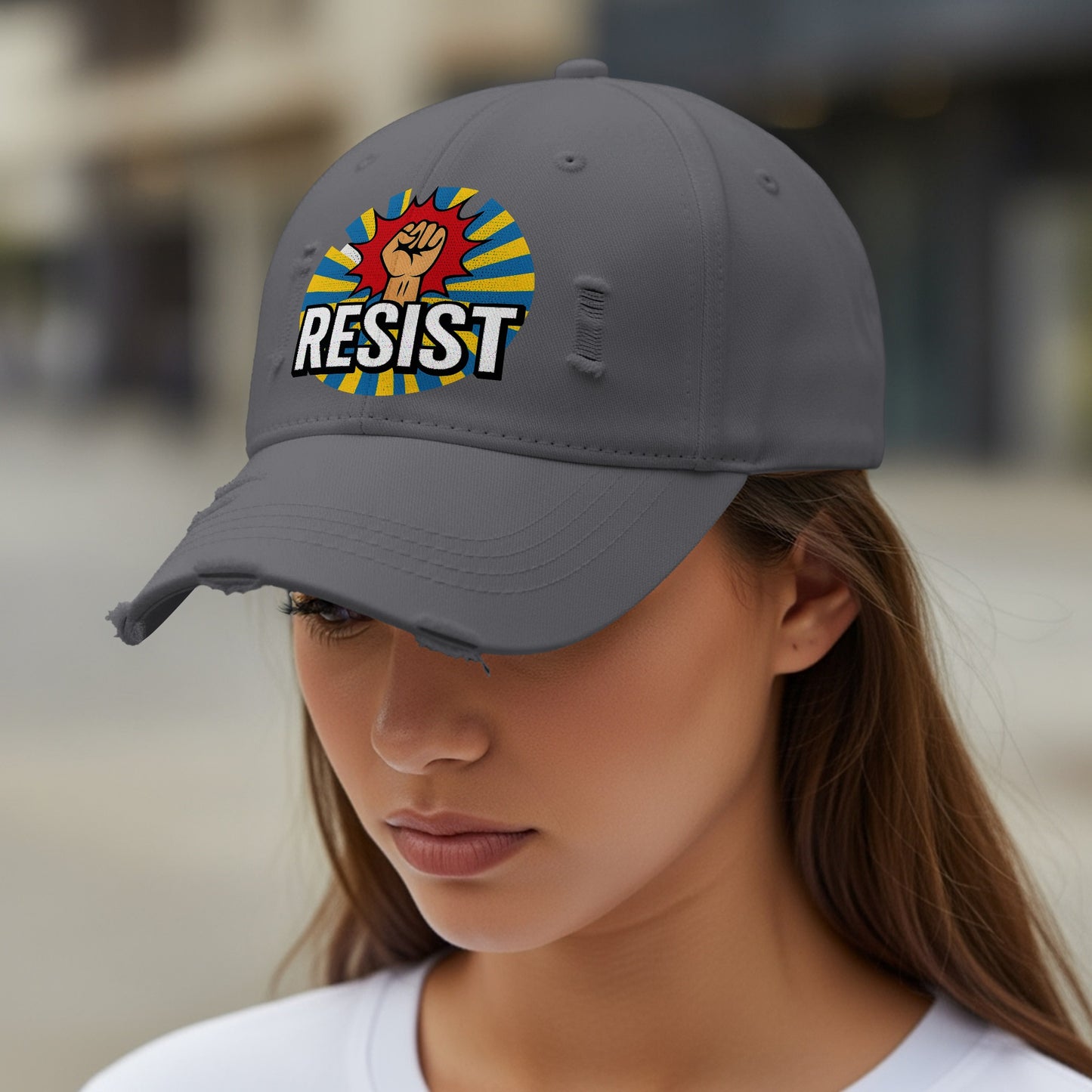Resist Graphic Distressed Dark Gray Hat product
