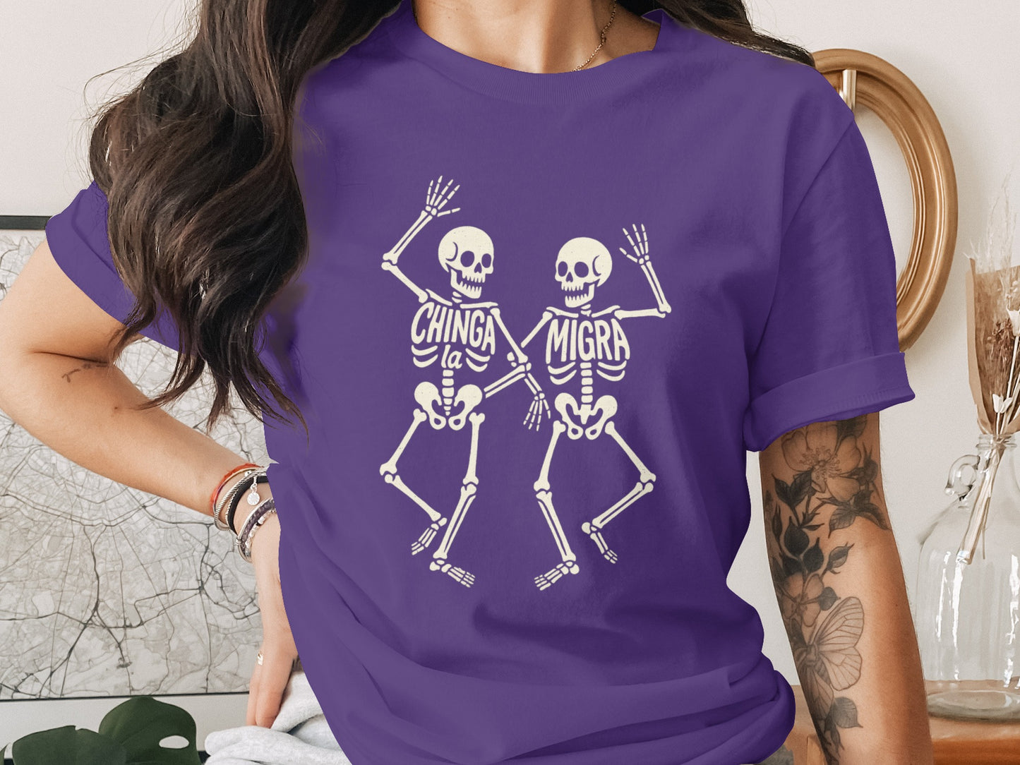 Chinga La Migra Skeleton Dance Graphic Tee product type