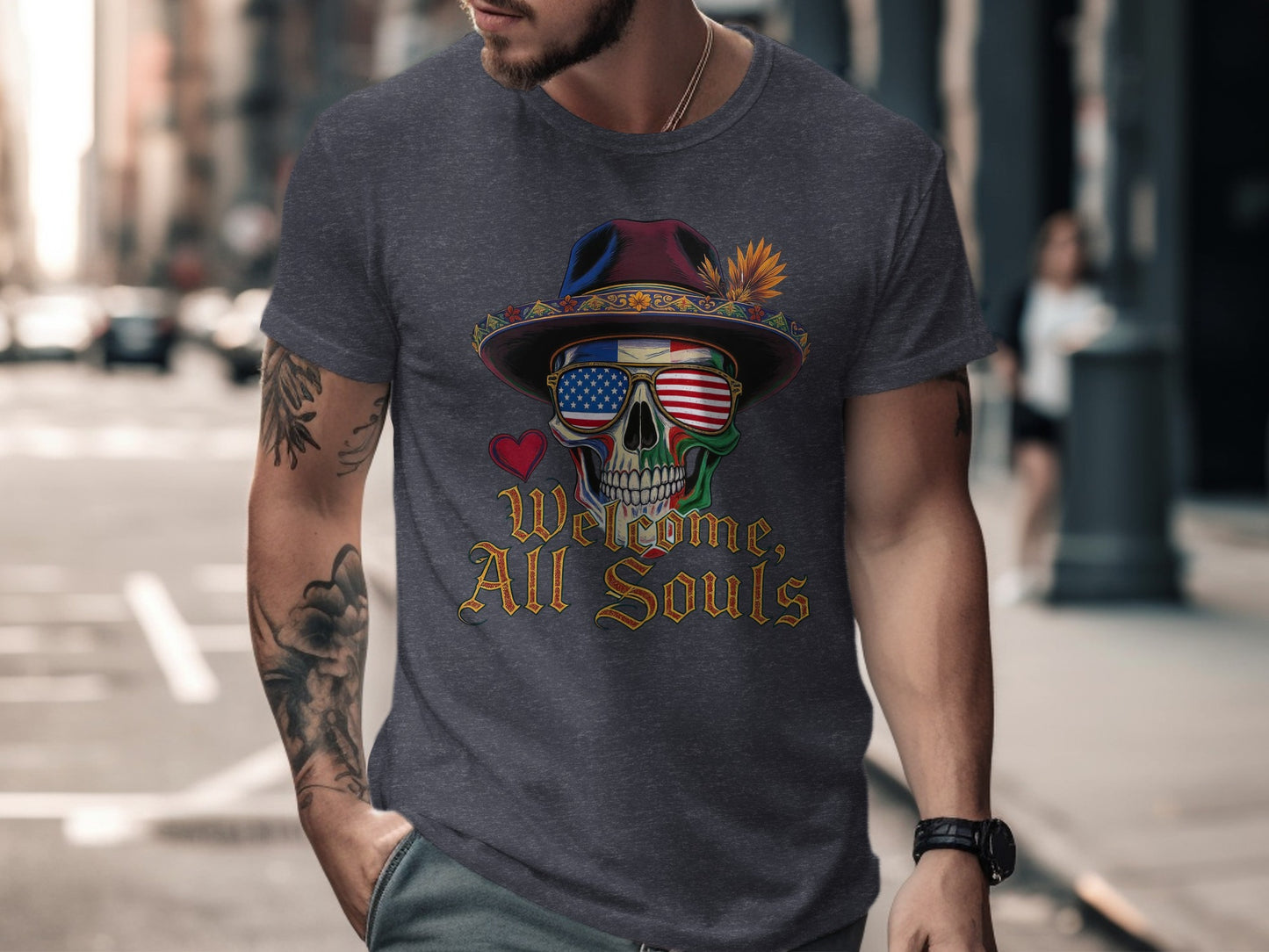 Welcome All Souls Skull Themed Graphic T shirt Product