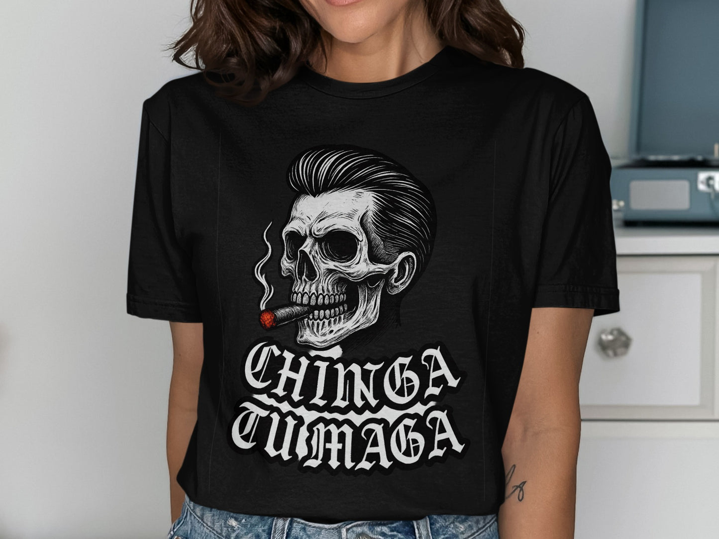 Chinga Tu Maga Skull with Cigarette Graphic Tee product