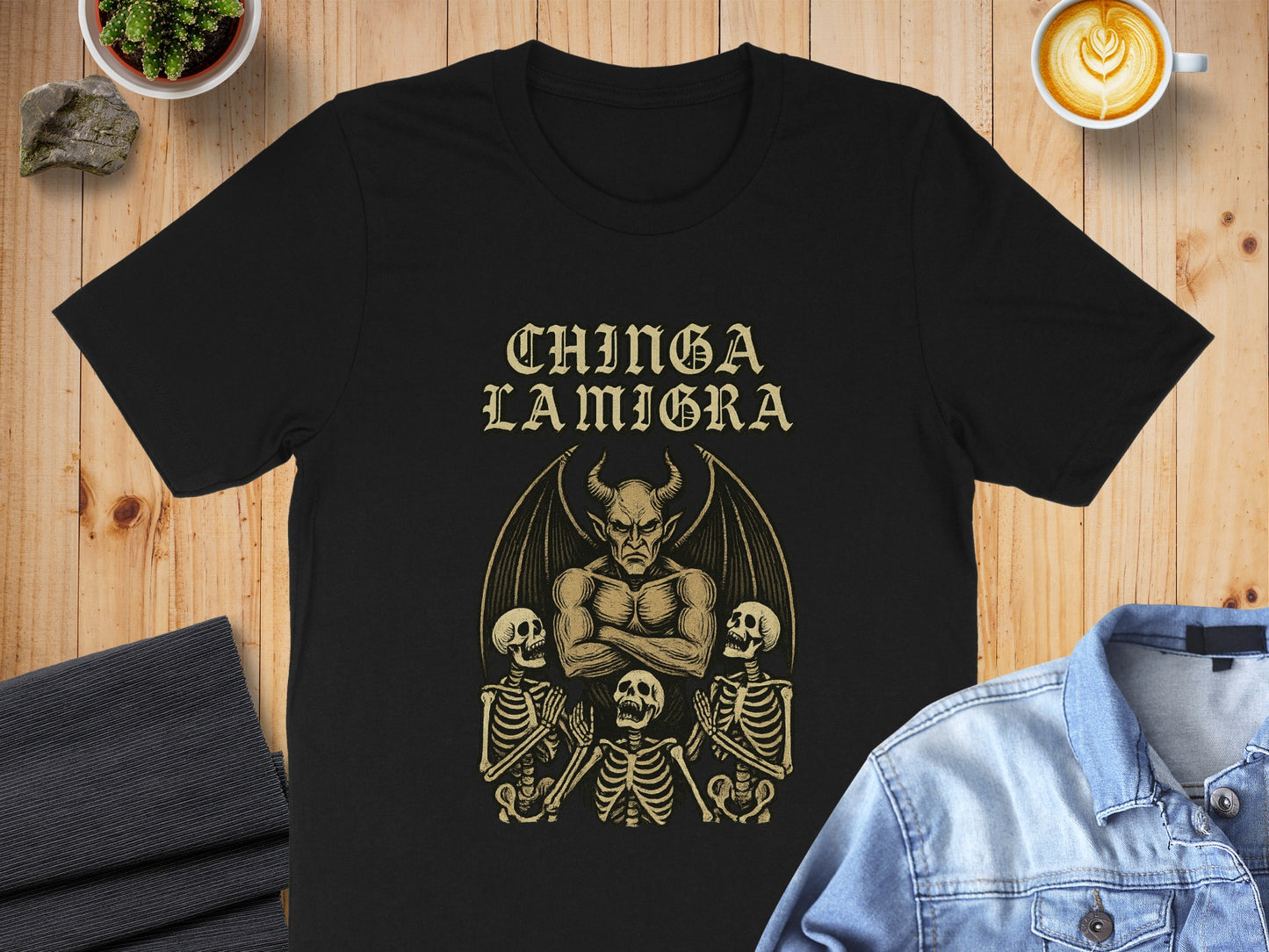 Dark Gothic Demon and Skeletons Graphic T-Shirt product