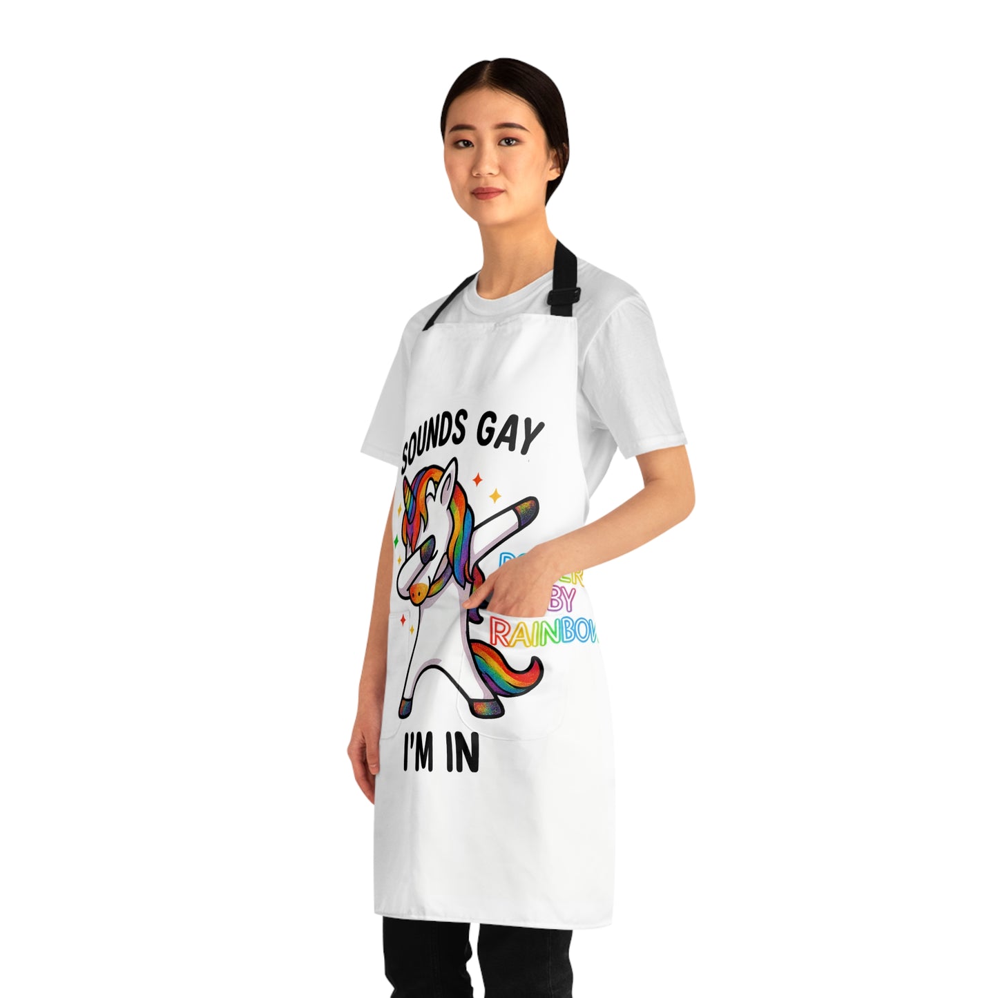 Rainbow Unicorn Apron – "Sounds Gay, I’m In" LGBTQ+ Pride Kitchen Apron