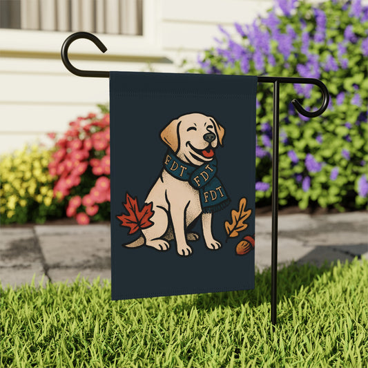 Adorable Dog with FDT Scarf and Fall Leaves Garden Flag