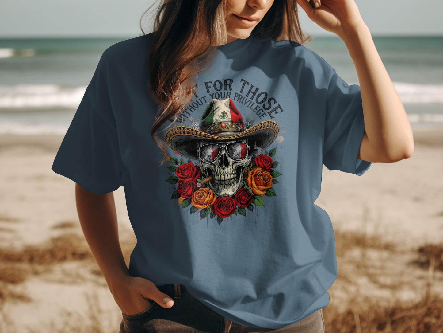 Colorful Skull Wearing Hat Graphic Tee Shirt product type