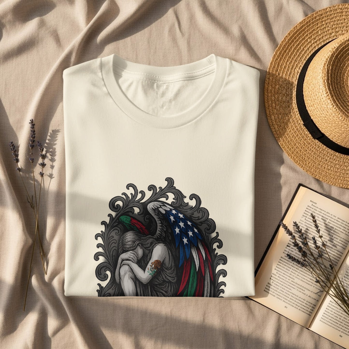 Patriotic Winged Figure Print White T-shirt product