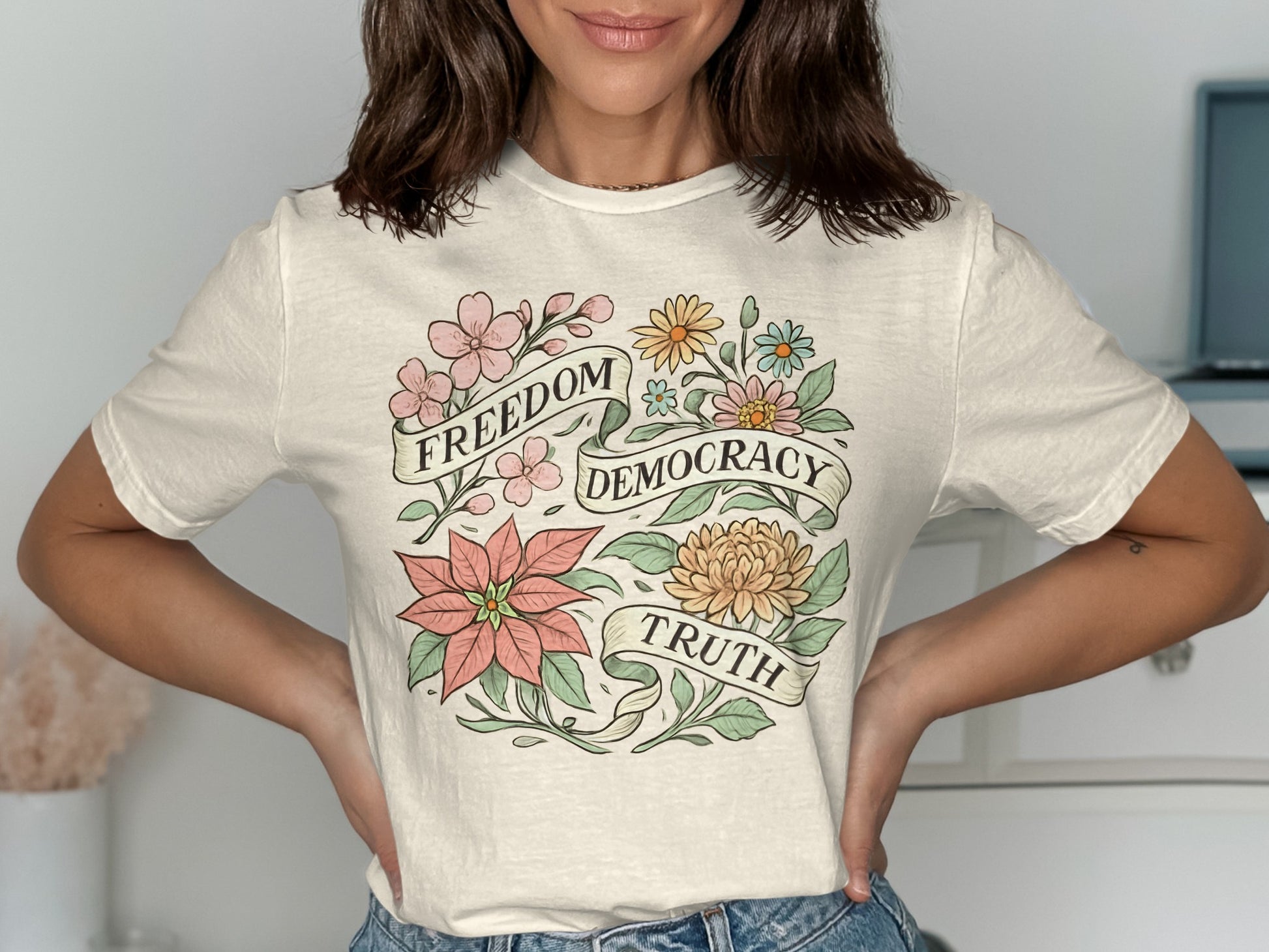 Freedom Democracy Truth Floral Graphic T-Shirt product type