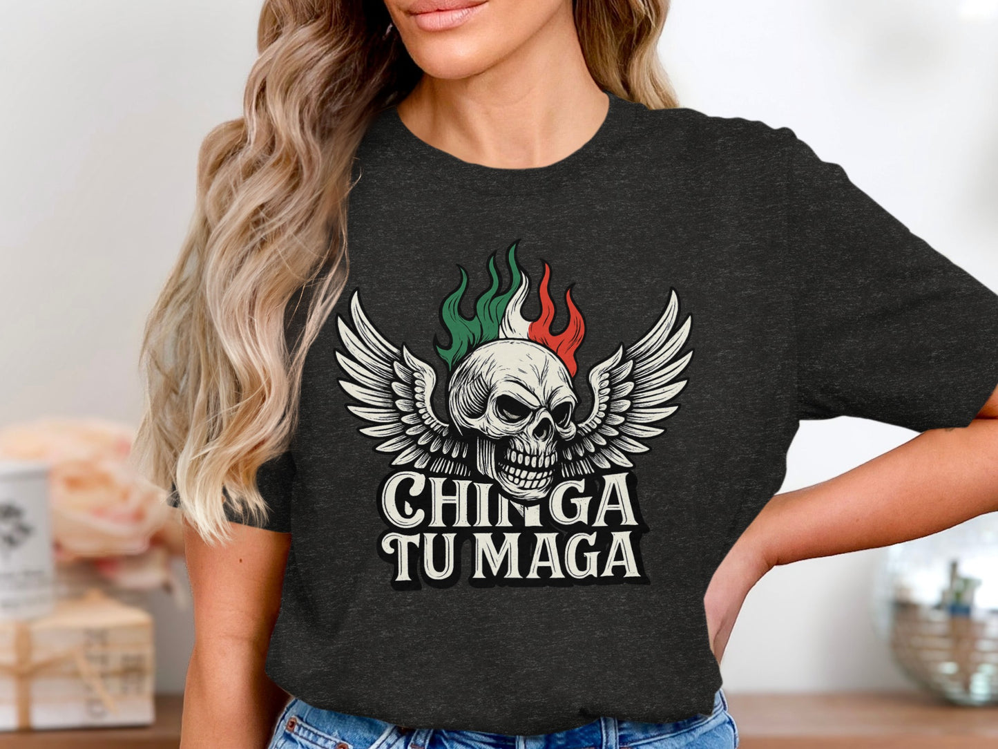 Chinga Tu Maga Skull With Wings Graphic T-Shirt product