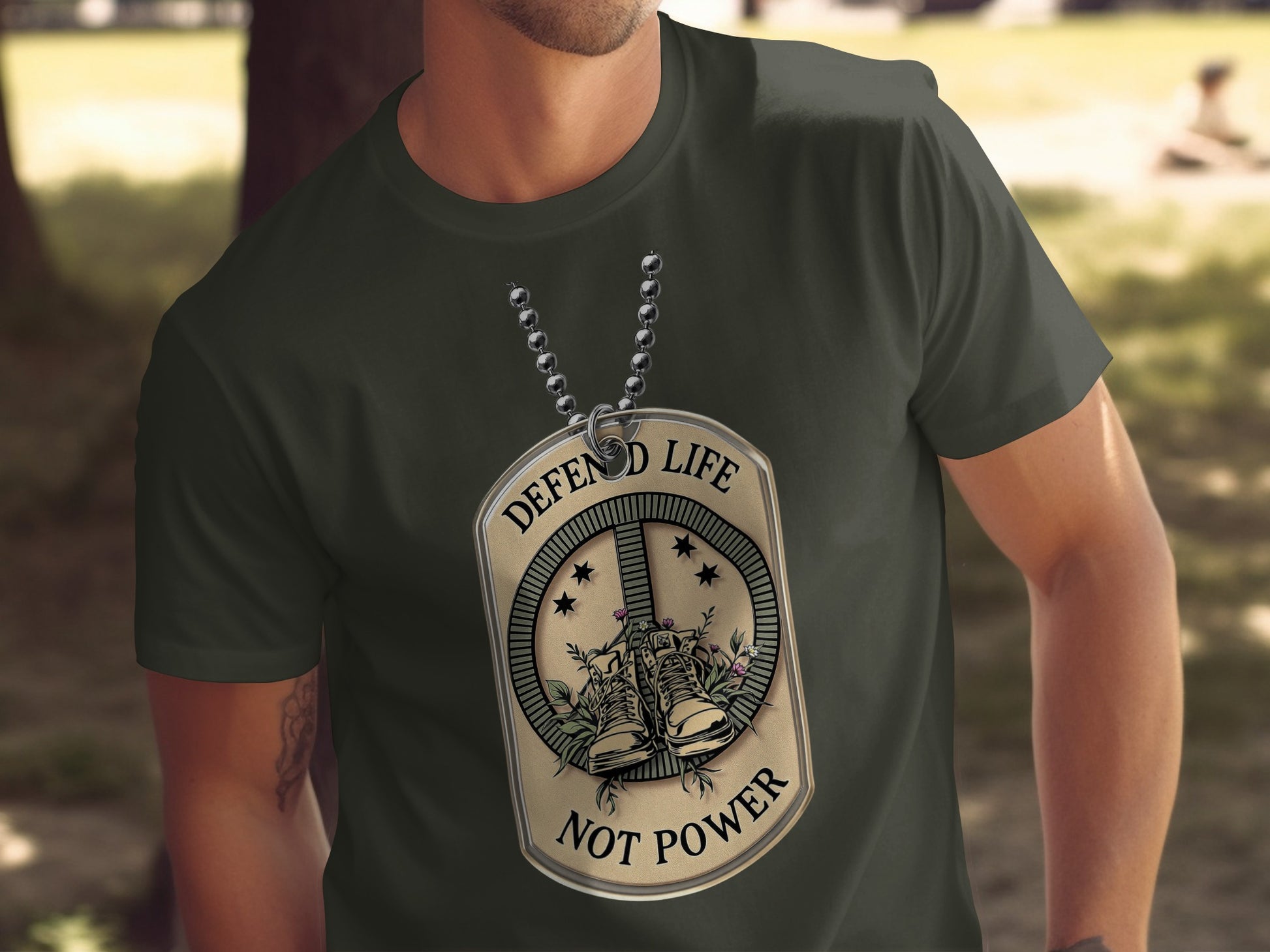 Defend Life Not Power Dog Tag Graphic T-shirt