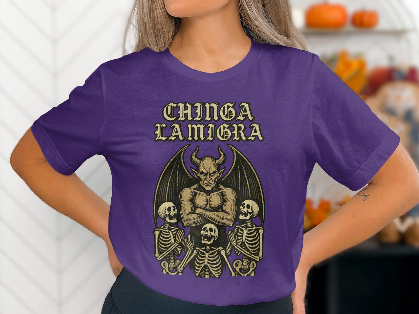 Chinga La Migra Graphic Tee with Skeletons product type