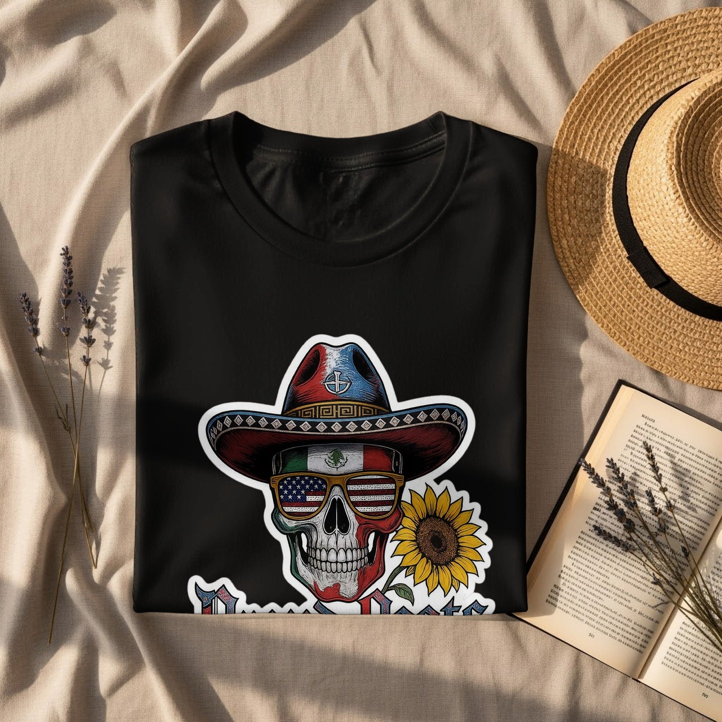 Patriotic Skull Hat Sunflower Graphic Design Shirt product