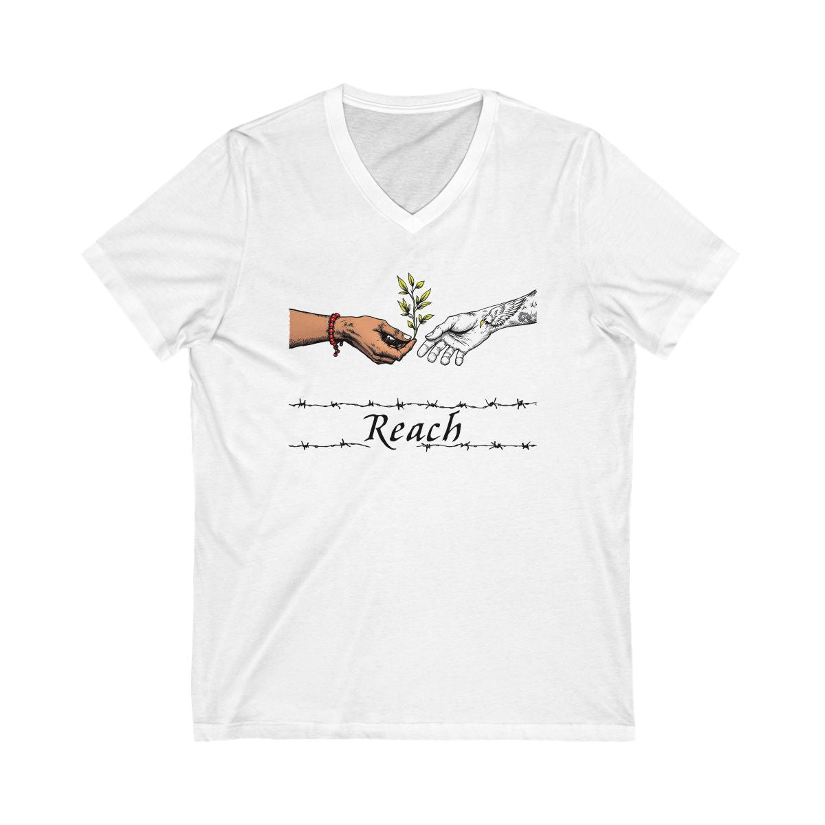 Reach Hand Design V-neck T-shirt product type