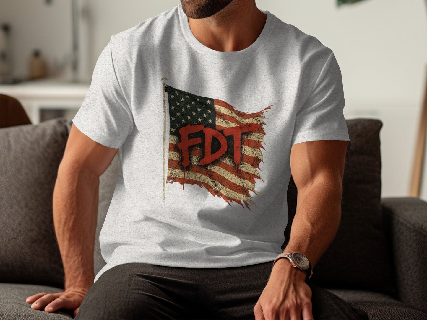 Distressed American Flag with FDT text t-shirt product type