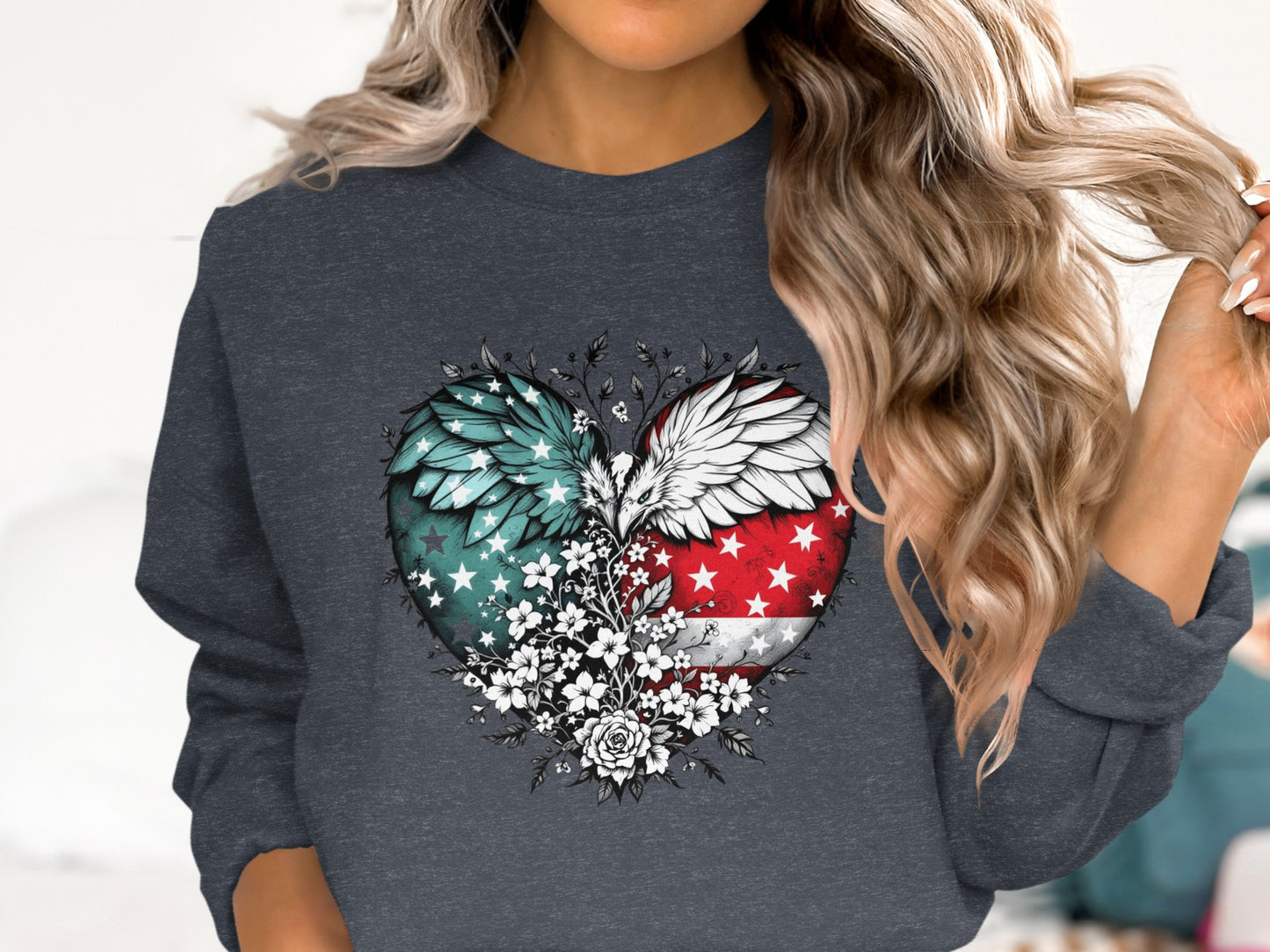 Heart Wings Floral Design Crewneck Sweater product type