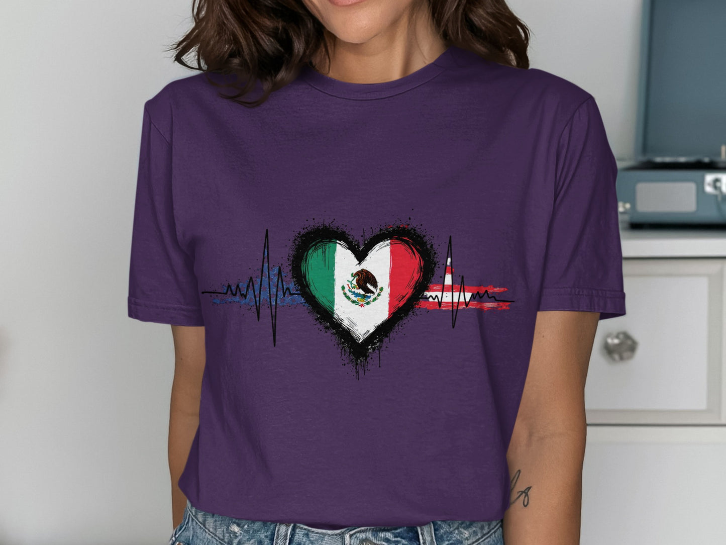 Mexican Flag Heartbeat Love Pulse Design T-Shirt product