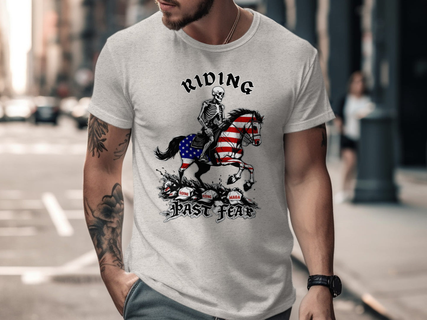 Riding Past Fear Skeleton Horse Graphic Shirt product