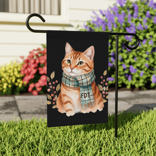 Cute Orange Cat with Plaid Scarf Garden Flag product