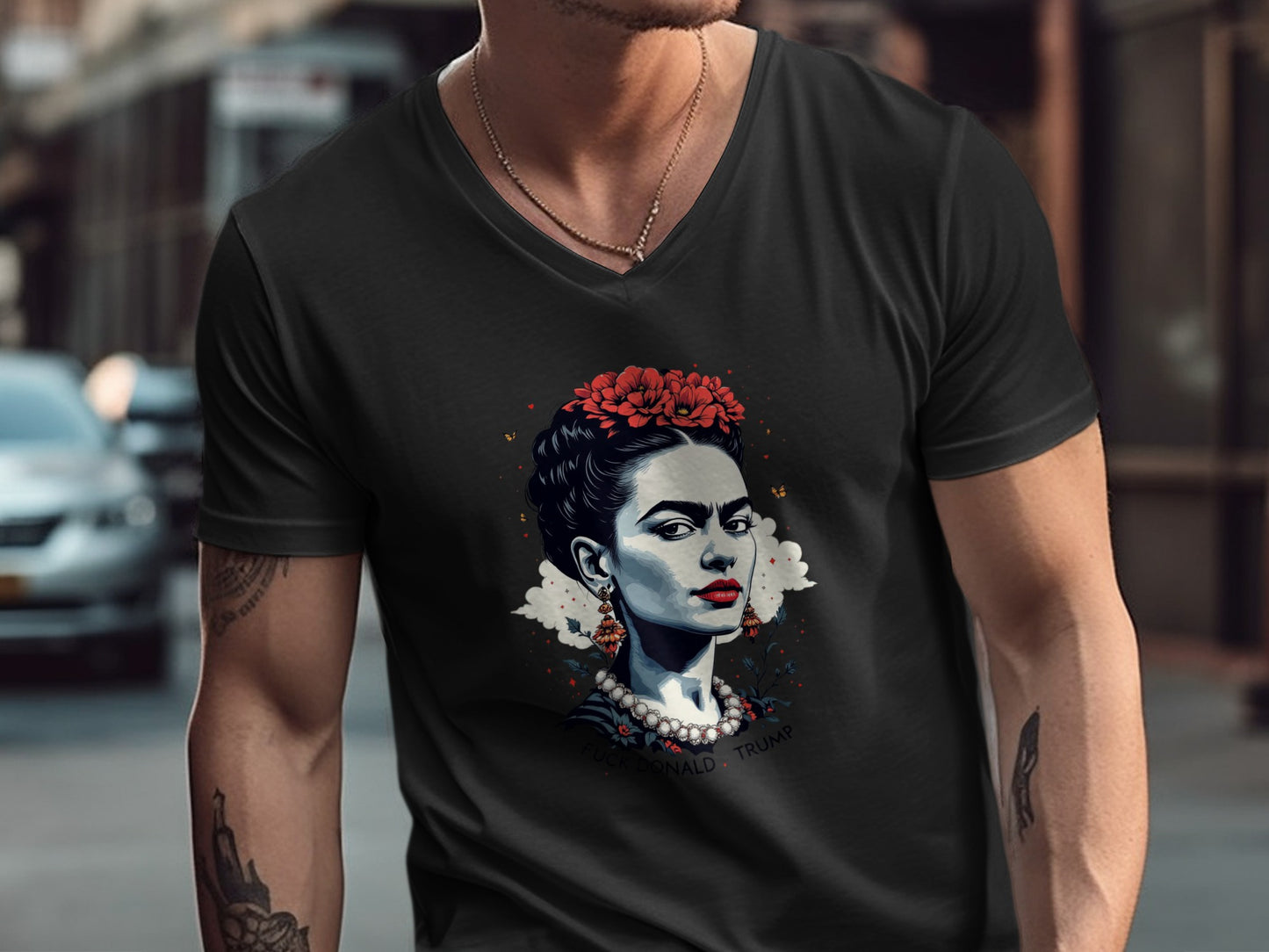Artistic Portrait Graphic Black V-Neck Tee product type