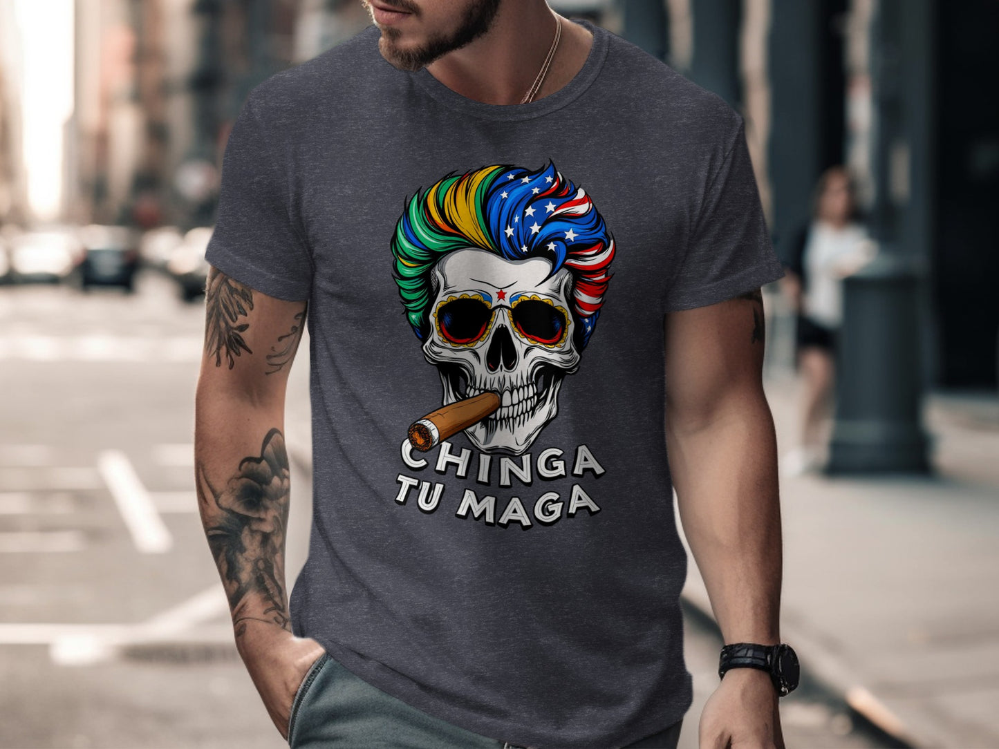 Chinga Tu Maga American Flag Skull Graphic Tee product