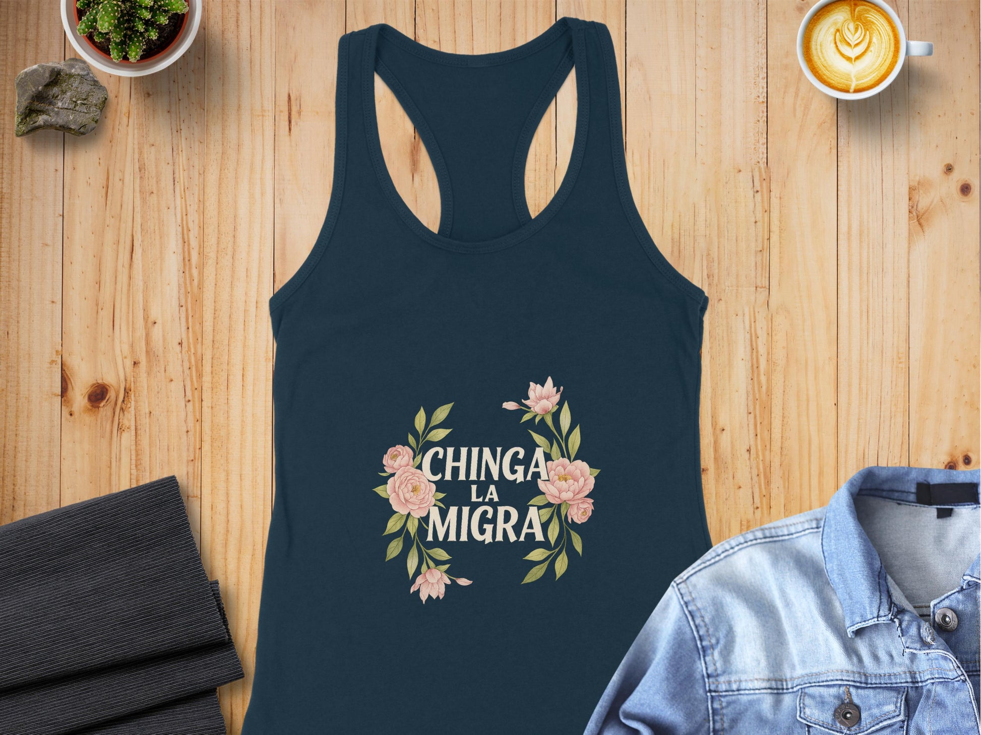 Chinga La Migra Floral Design Racerback Tank Top Product