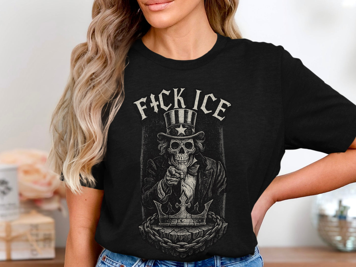 F*CK ICE Skeleton in Uncle Sam Hat Graphic T-Shirt product