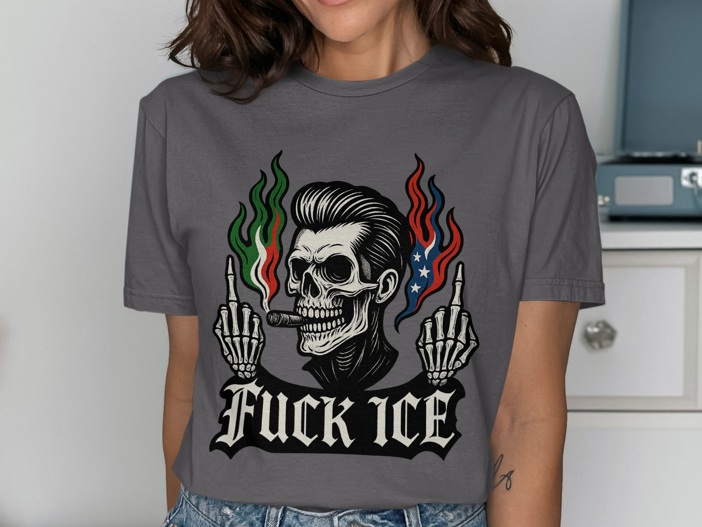 Fuck ICE Skull Skeleton Hands Graphic T-Shirt product