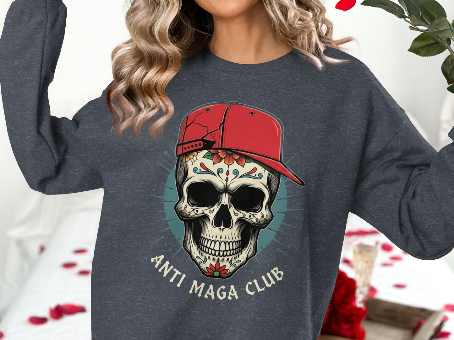 Anti Maga Club Skull with Red Hat Sweatshirt product