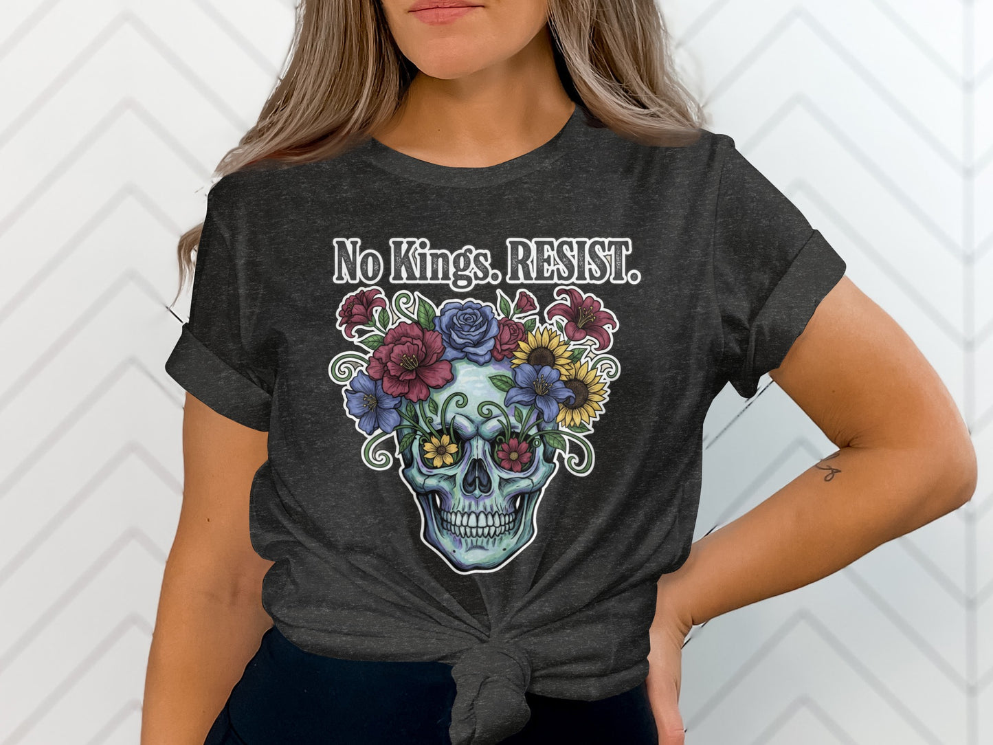 No Kings RESIST Skull Flower Design T-shirt product