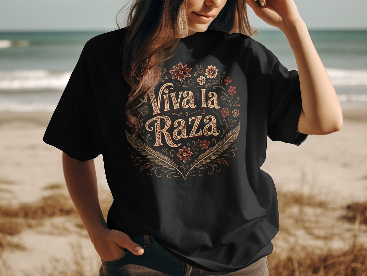 Viva la Raza Floral Heart Design T-Shirt product