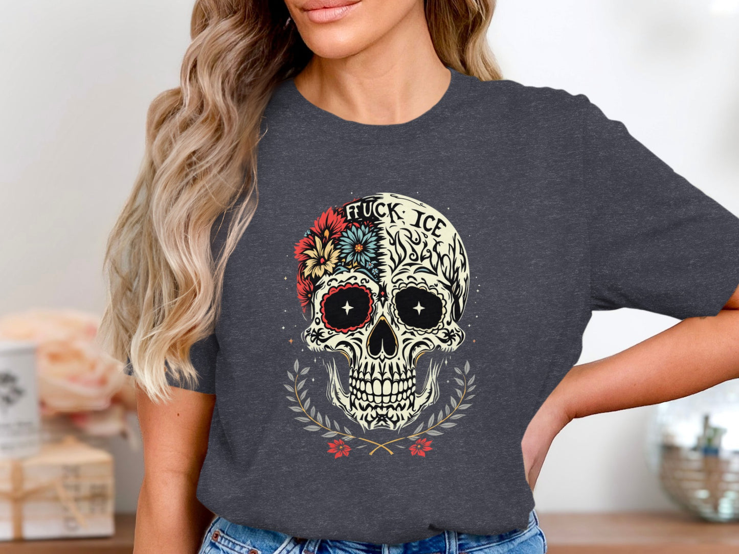 Floral Skull Design Statement T-shirt Product Type