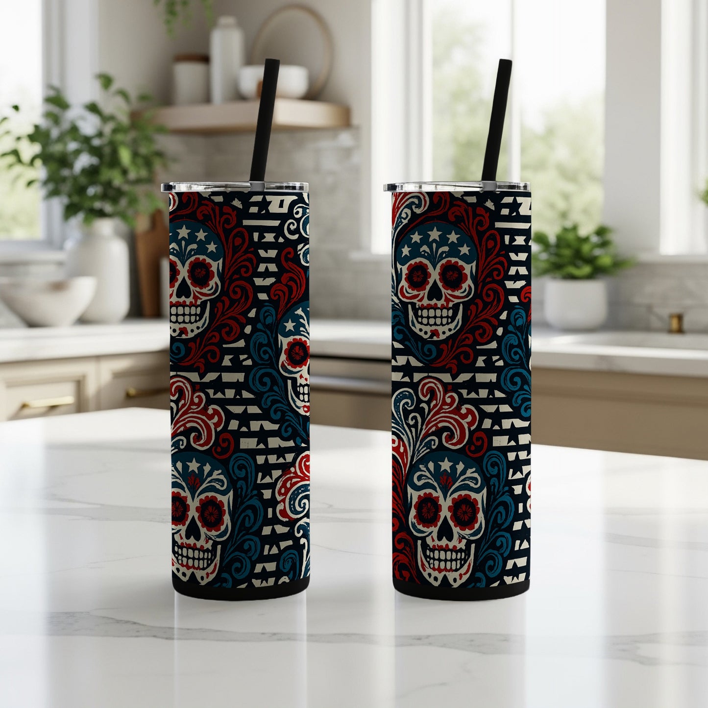 Patriotic Sugar Skull Design for Drinkware Products