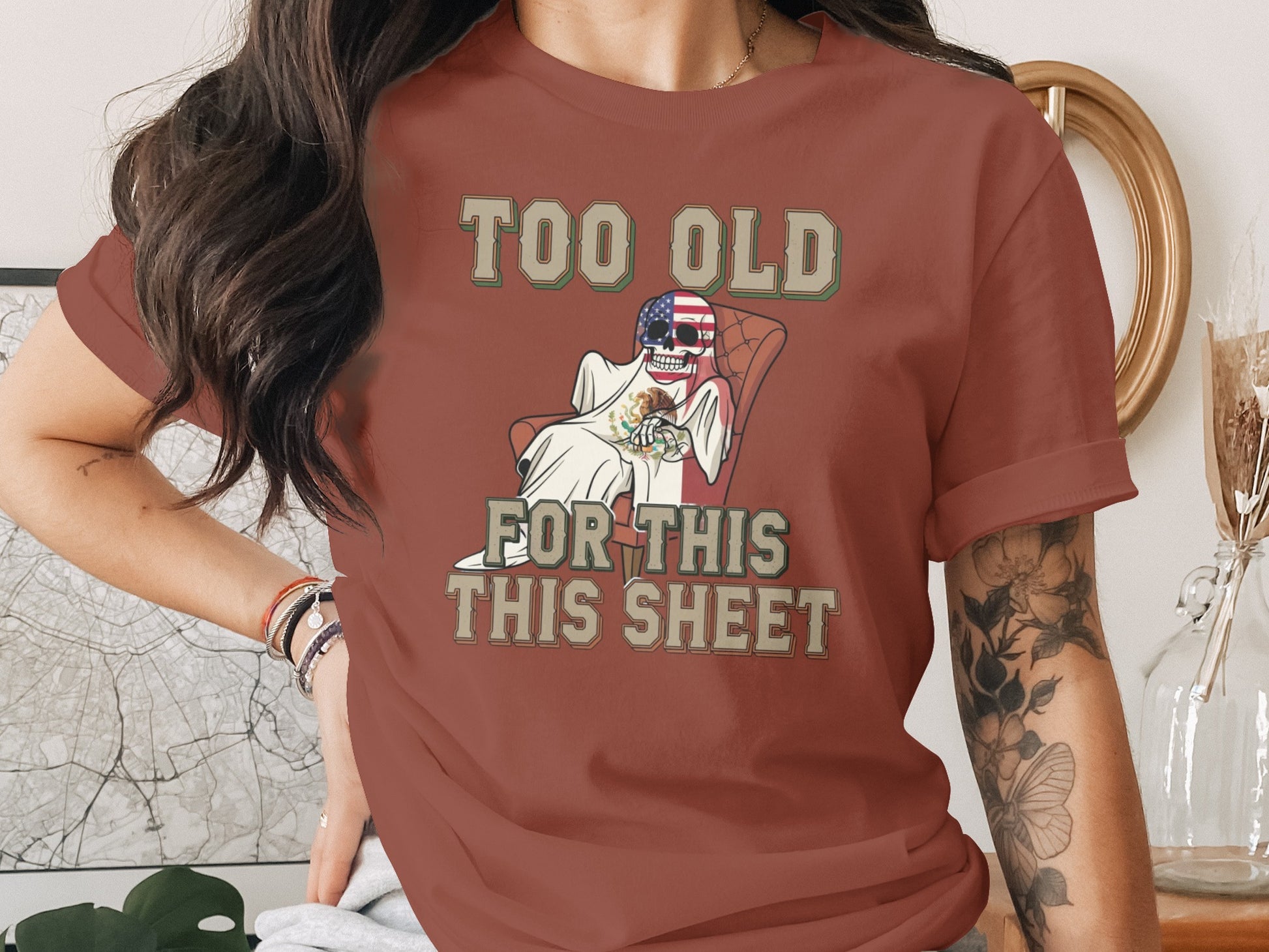 Funny Skeleton Too Old For This Sheet T-shirt product