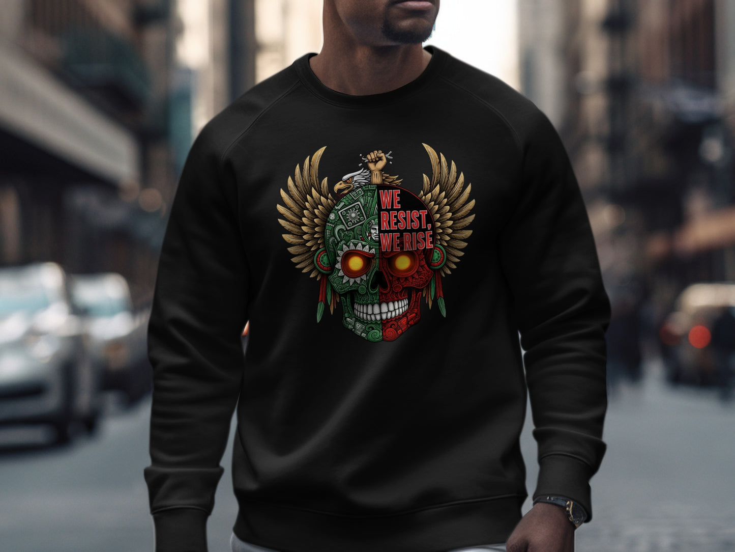 Unique We Resist We Rise Winged Skull Sweatshirt product type