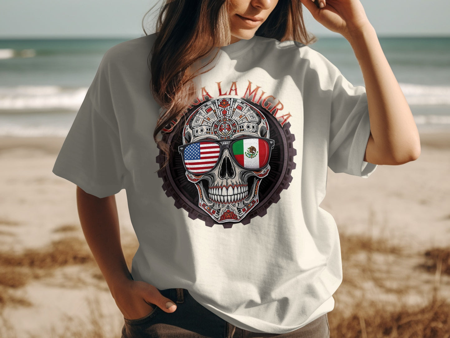 Unique Skull with Flag Sunglasses Graphic T-shirt product