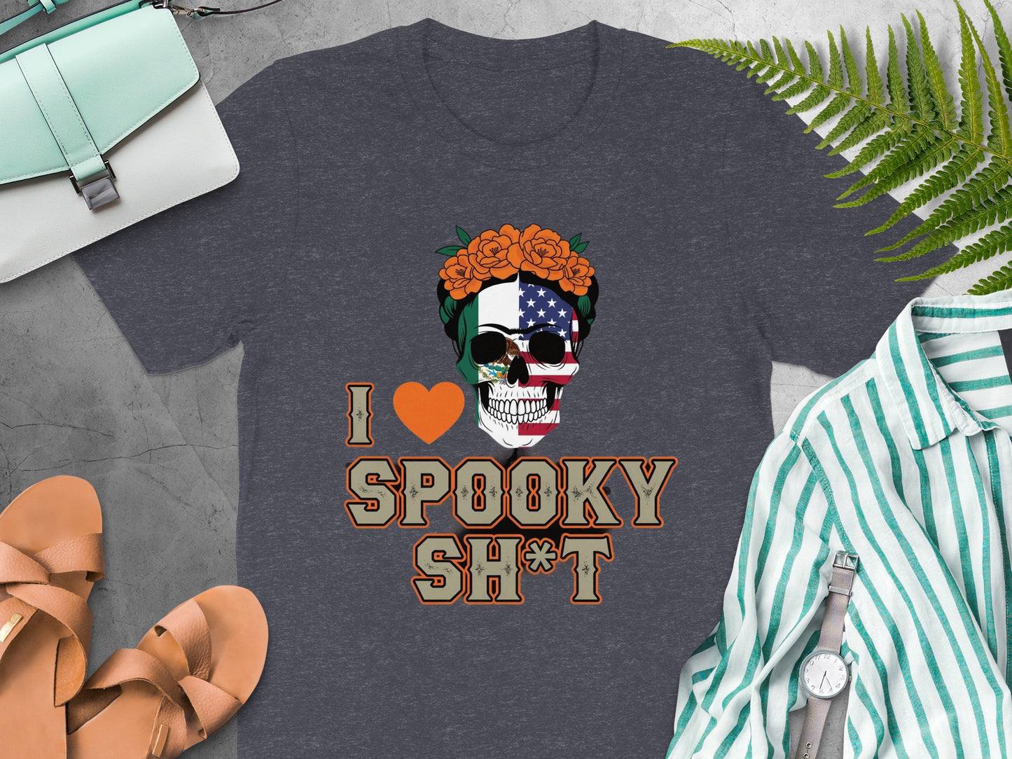 I Love Spooky Sh*t Skull American Flag Shirt product type