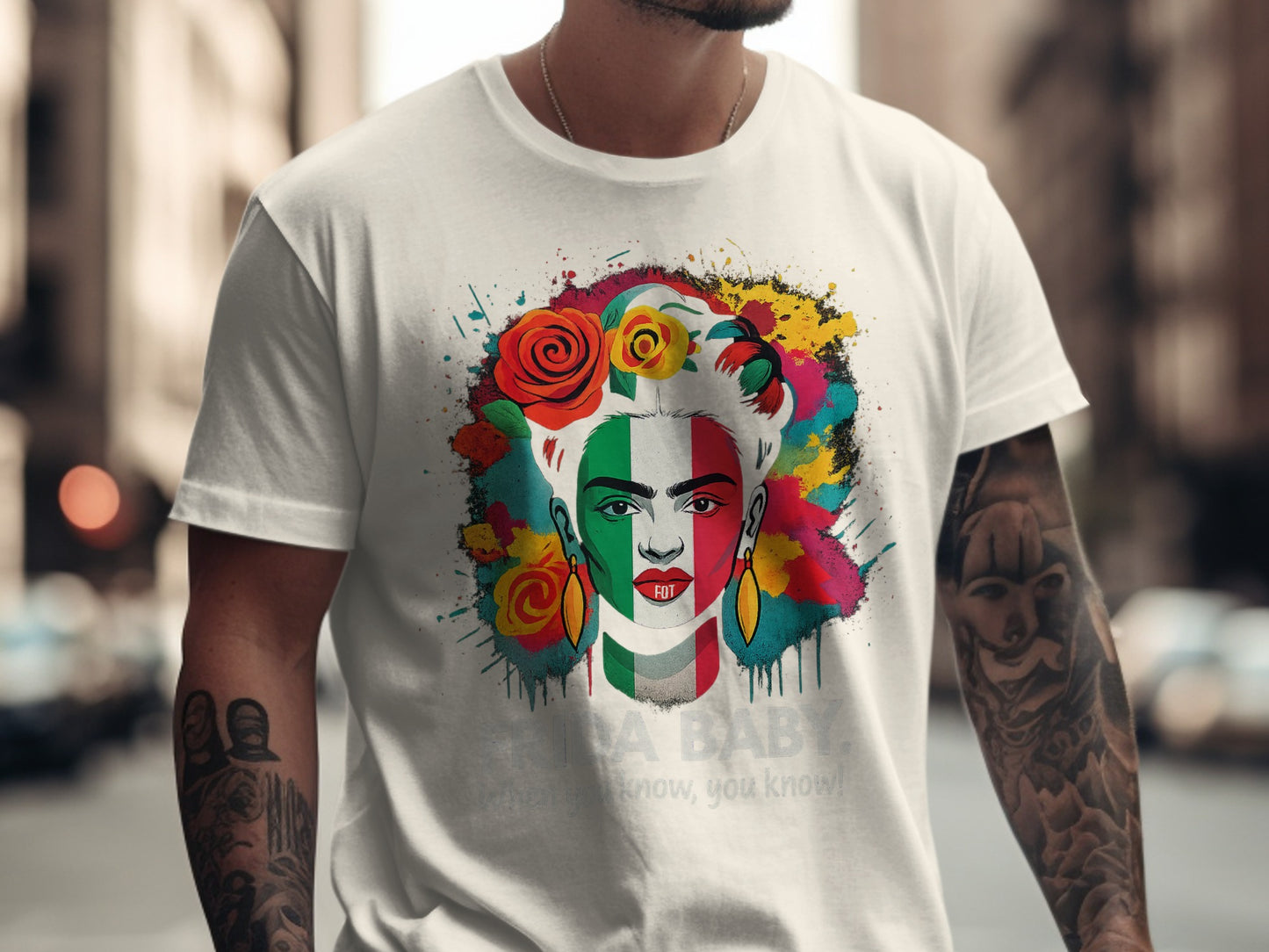 Frida Kahlo Inspired Colorful Graphic T-Shirt product type