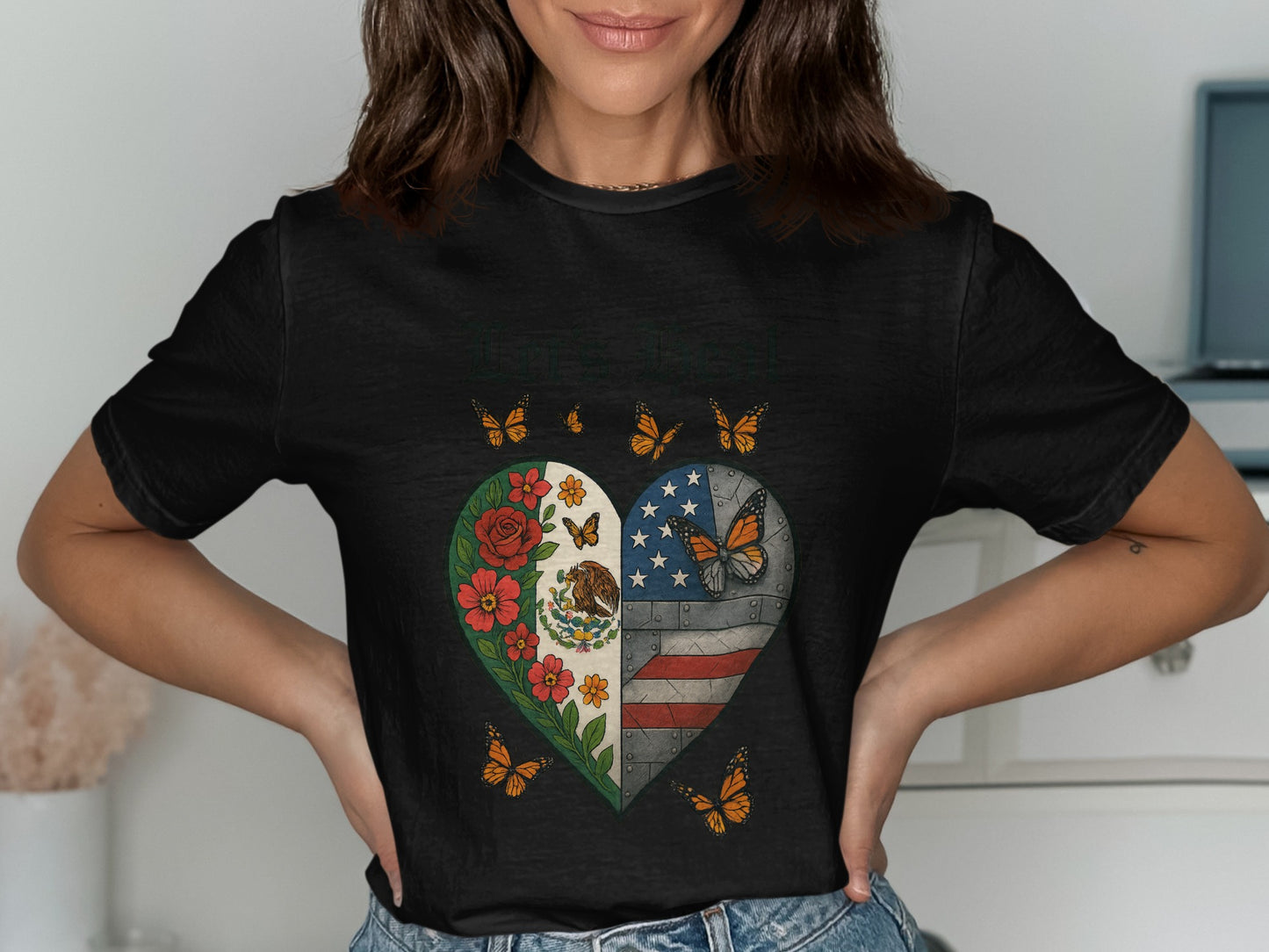 Heart Design Butterfly and Flag Women's T-Shirt Product