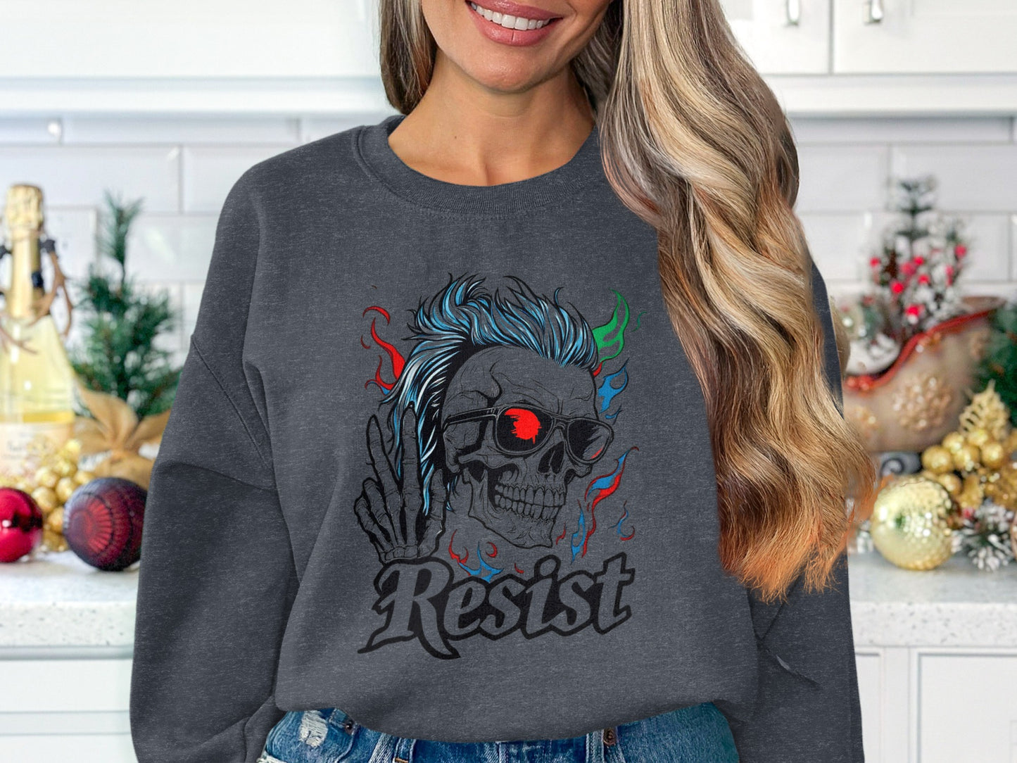 Resist Skull Peace Sign Graphic Sweatshirt product