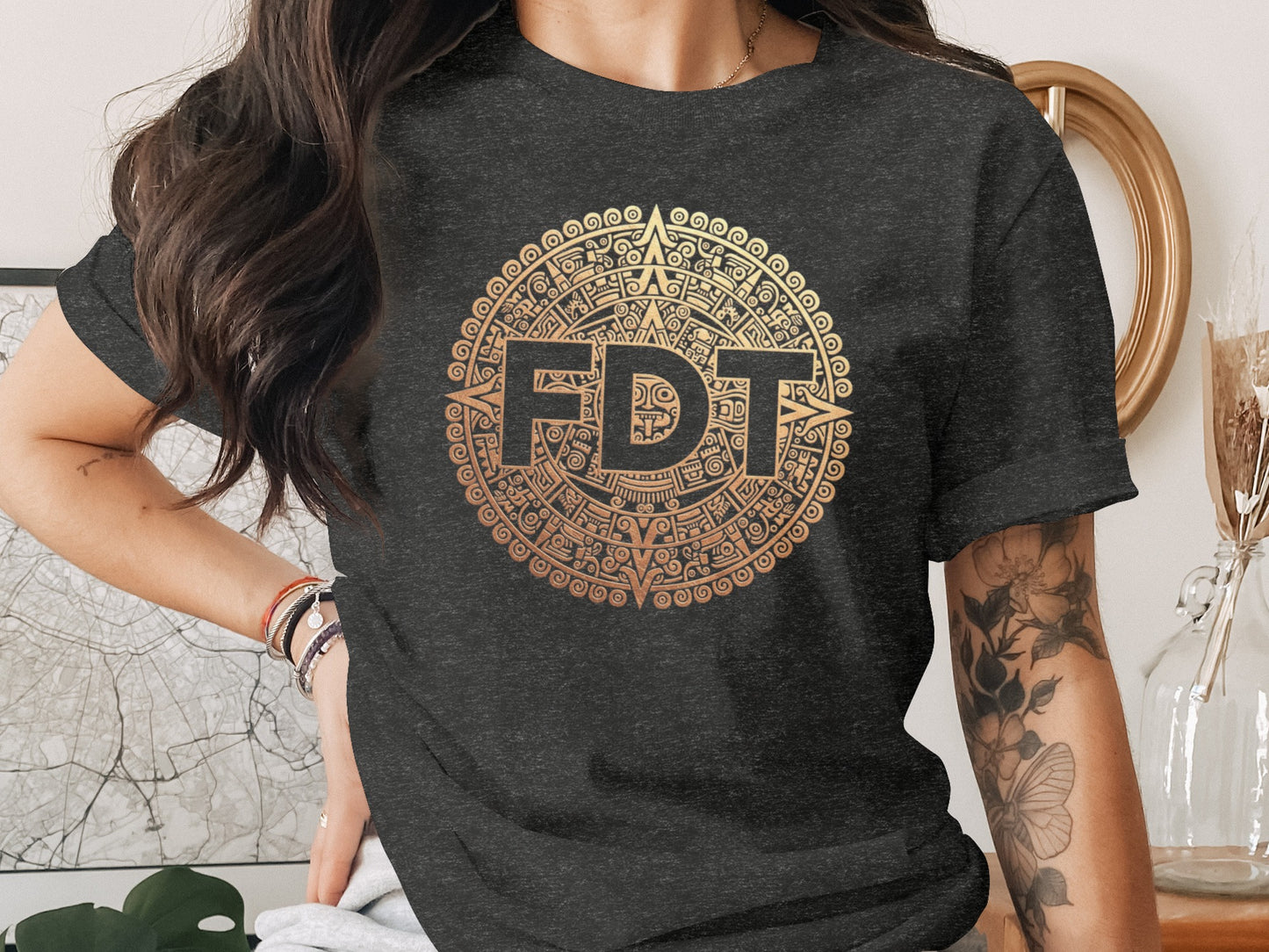 Aztec Inspired Gold Graphic Design Tee Shirt product